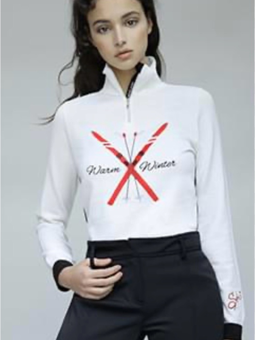 Newland Ski White Half-Zip Pullover Hoodie with Red Ski Graphic- size M